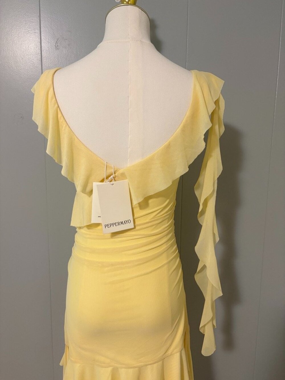 Peppermayo Shona Mini Dress Yellow US 4 Small Ruffle Asymmetric Butter Yellow - Picture 10 of 16